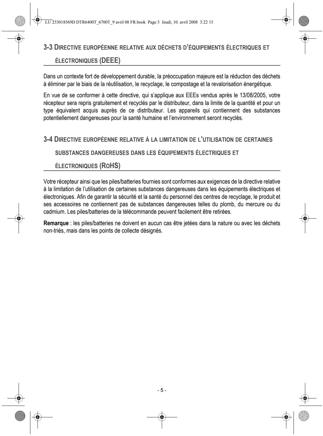 SAGEM DTR 6480T FR - 3-2 RECYCLAGE ET ÉLIMINATION DU PRODUIT - 8