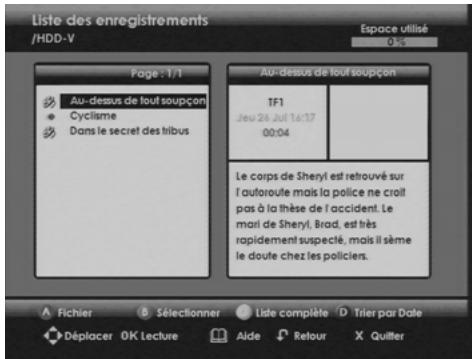 SAGEM DTR94160S HD - Liste des enregistrements - 1