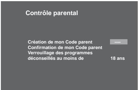 SAGEM ITAD94 HD TNTOP - Création du code parental et besoin du niveau de protection - 1