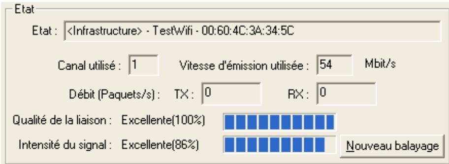 SAGEM XG703A DONGLE WIFI - Champ état du menu configuration de l'utilitaire - 1