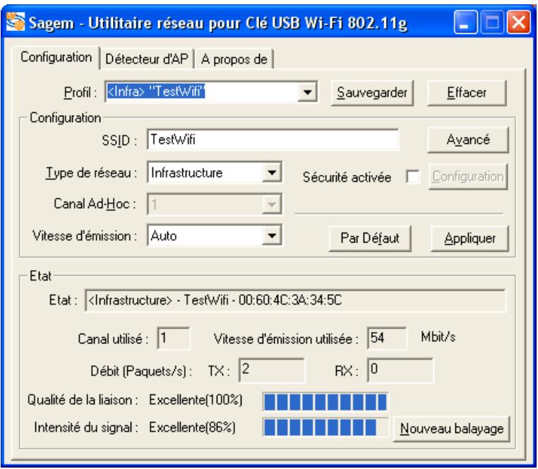 SAGEM XG703A DONGLE WIFI - Lancer l'utilitaire de gestion du réseau sans fil - 2