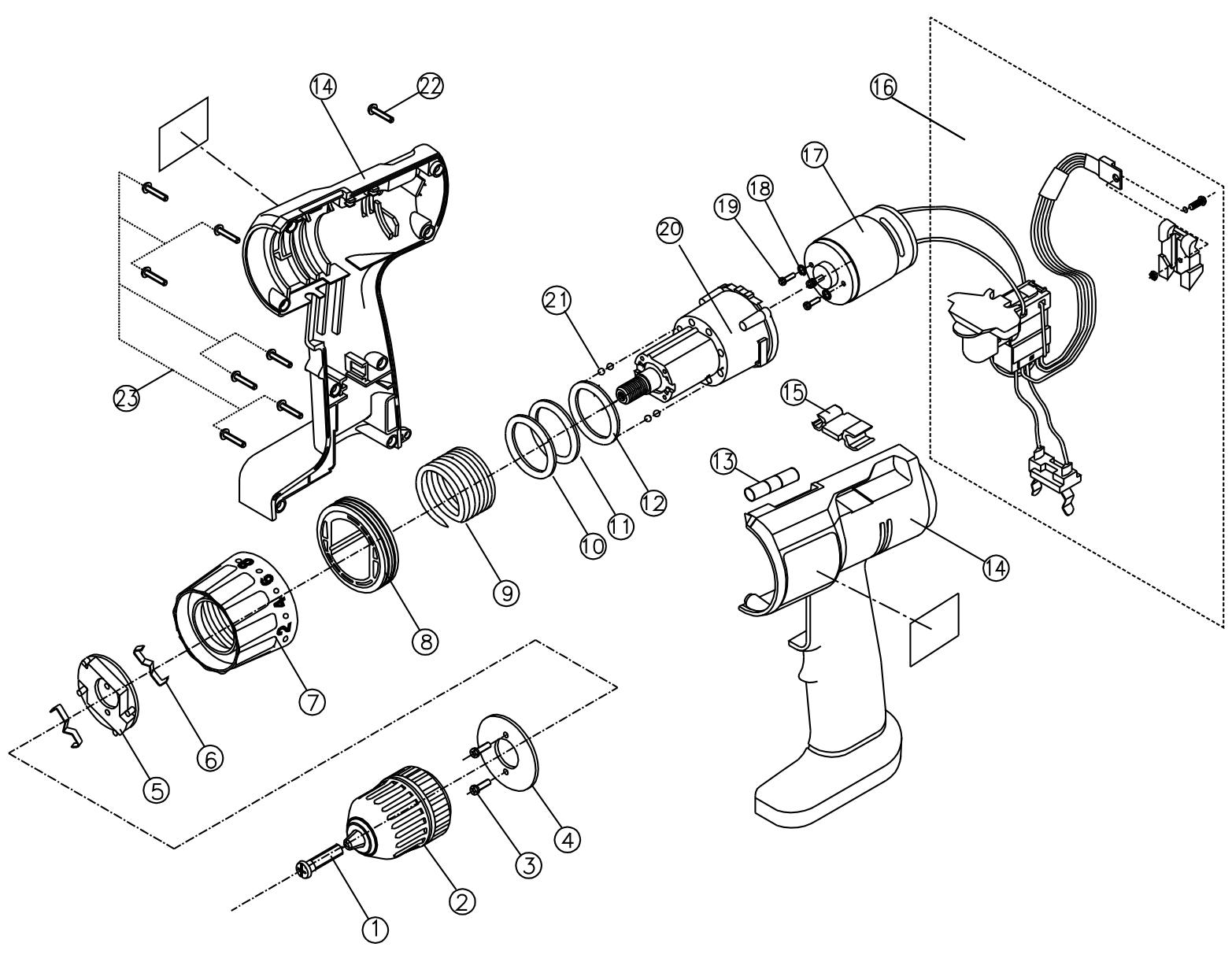 Exploded view diagram of a mechanical assembly with numbered parts for identification