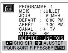 TOSHIBA SD-V57HTSC - Utilisez ▼ pour choisir l'option répétition. Utilisez ◀/▶ pour choisir la répétition désirée (UNE FOIS, HEBDOMADAIRE, QUOTIDIEN). - 1