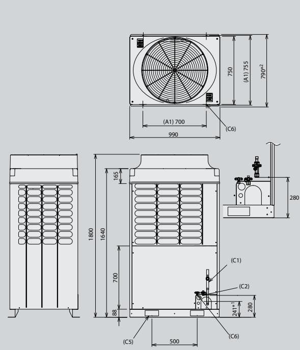 (A1) 700 990 (750) (A1) 755 790°² (C6) 1800 1640 700 88 (C5) 500 280 (C1) (C2) 241°¹ 280 (C6)