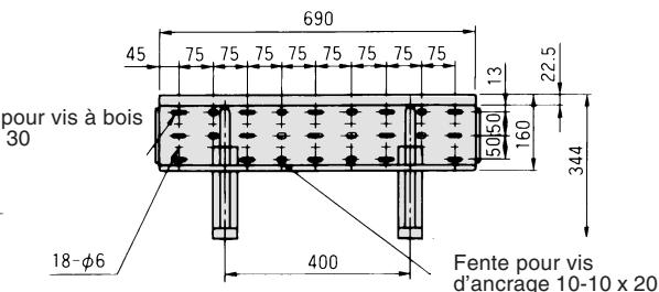 690 45 75 75 75 75 75 75 75 75 pour vis à bois 30 13 22.5 50 50 160 344 18-φ6 400 Fente pour vis d'ancrage 10-10 x 20