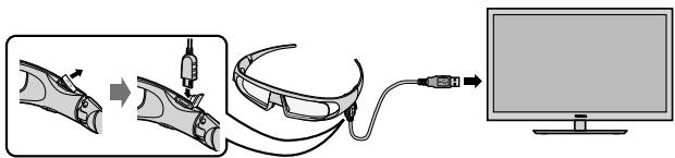TOSHIBA FPT-AG02G - Katkaise 3D-lasien virta virtakytkimellä ja liitä TV-vastaanottimeen akun latausjohdolla (toimitettu mukana). - 1