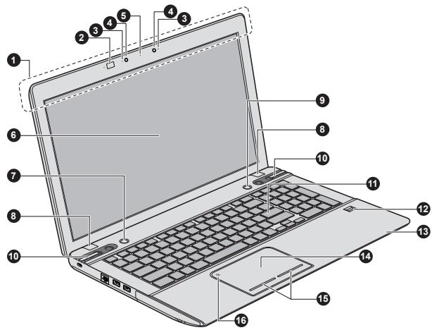 TOSHIBA QOSMIO X870-142,  QOSMIO X870-14H,  QOSMIO X870-154,  QOSMIO X870-156,  QOSMIO X870-157,  QOSMIO X870-15T,  QOSMIO X870-165,  QOSMIO X870-169,  QOSMIO X870-16E - Vue avant (écran ouvert) - 1