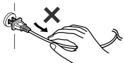 Diagram showing a hand using a cable to switch an electrical plug with a 'X' mark indicating disassembly or reassembly.