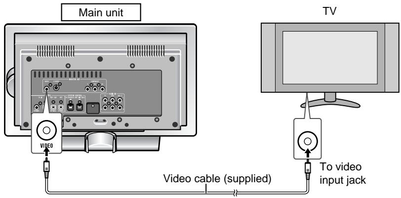 Main unit TV Video cable (supplied) To video input jack