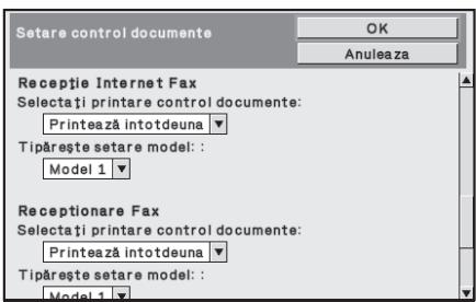 Setare control documente OK Anuleaza Recepție Internet Fax Selectați printare control documente: Printează intotdeuna Tipărește setare model: : Model 1 Receptionare Fax Selectați printare control documente: Printează intotdeuna Tipărește setare model: : Model 1