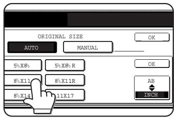 ORIGINAL SIZE AUTO MANUAL 5%X8% 5%X8% R 8%X11 8%X11R 8%X14 11X17 OK OK AB INCH