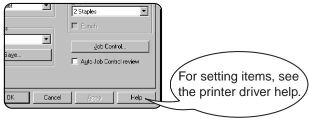 Set 2 Staples Bunch Job Control... Auto Job Control review For setting items, see the printer driver help. OK Cancel Apply Help