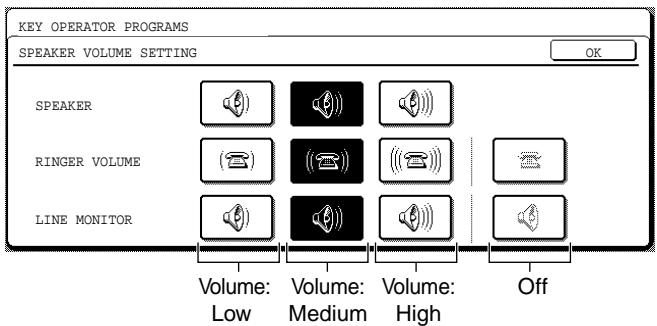 KEY OPERATOR PROGRAMS SPEAKER VOLUME SETTING OK SPEAKER RINGER VOLUME LINE MONITOR Volume: Low Volume: Medium Volume: High Off