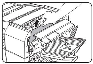 SHARP DM-3551 - Remove the misfed paper from the stapler compiler. - 1
