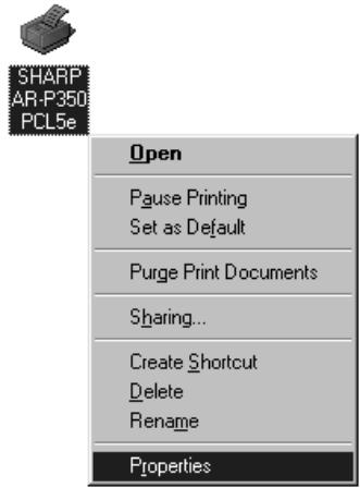 SHARP AR-P350 PCL5e Open Pause Printing Set as Default Purge Print Documents Sharing... Create Shortcut Delete Rename Properties