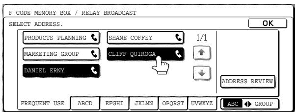 F-CODE MEMORY BOX / RELAY BROADCAST SELECT ADDRESS. PRODUCTS PLANNING SHANE COFFEY 1/1 MARKETING GROUP CLIFF QUIROGA DANIEL ERNY ADDRESS REVIEW FREQUENT USE ABCD EFGHI JKLMN OPQRST UVWXYZ ABC GROUP