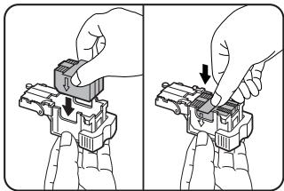 SHARP DM-3551 - Insert a new staple cartridge into the staple box aligning the arrow of the staple cartridge with that of the staple box. - 1