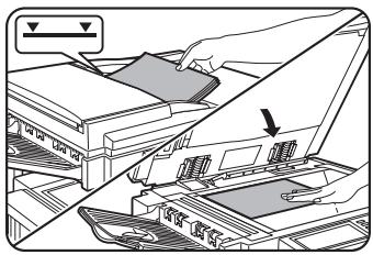 Diagram showing a hand inserting a folder into an electronic device, with a dropdown arrow indicating the direction of movement.