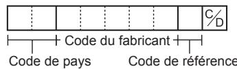 Code du fabricant Code de pays Code de référence