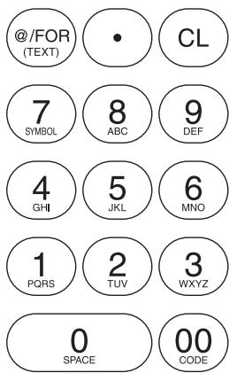 @/FOR (TEXT) • CL 7 SYMBOL 8 ABC 9 DEF 4 GHI 5 JKL 6 MNO 1 PORS 2 TUV 3 WXYZ 0 SPACE 00 CODE