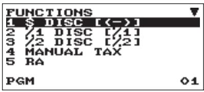 FUNCTIONS 1 $ DISC [(-)] 2 1 DISC [1] 3 2 DISC [2] 4 MANUAL TAX 5 RA PGM 01