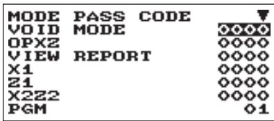 MODE PASS CODE VOID MODE OPX2 VIEW REPORT X1 Z1 X222 PGM 01