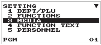 SETTING 1 DEPT/PLU 2 FUNCTIONS 3 MEDIA 4 FUNCTION TEXT 5 PERSONNEL PGM Ø1
