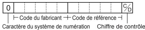 0 Code du fabricant Code de référence Caractère du système de numération Chiffre de contrôle %