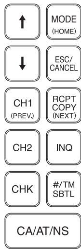 MODE (HOME) ESC/ CANCEL CH1 (PREV.) RCPT COPY (NEXT) INQ CHK #/TM SBTL CA/AT/NS