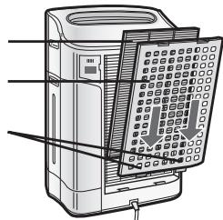 SHARP KC-850U - Insérez les 2 languettes inférieures du panneau arrière (gauche et droite) dans les petites fentes dans l'appareil et glissez le filtre désodorisant lavable entre le filtre HEPA authentique et le panneau arrière. - 1