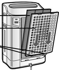 SHARP KC-850U - Introduzca las dos lengüetas inferiores del panel posterior (izquierda y derecha) dentro de los agujeros pequeños en la unidad y deslice el Filtro desodorizante lavable entre el filtro True HEPA - 1