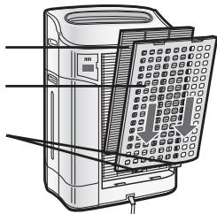 SHARP KC-850U - Insert the Back Panel's 2 bottom tabs (left and right) into the small holes in the unit, and slide the Washable Deodorizing filter between the True HEPA filter and the Back Panel. - 1