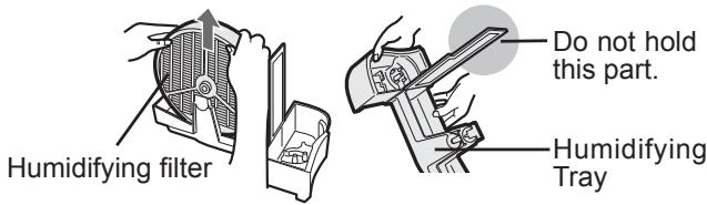 SHARP KC-850U - Remove the Water Tank and Humidifying filter from the Humidifying Tray. Drain accumulated water by tilting the Humidifying Tray slowly. - 1