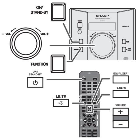 ON/ STAND-BY VOL+ FUNCTION ON/ STAND-BY MUTE EQUALIZER X-BASS VOLUME -