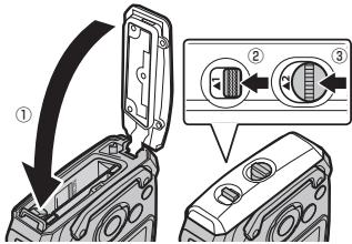FUJIFILM FINEPIX XP160 - Refermez et verrouillez le couvercle du compartiment de la batterie. - 1