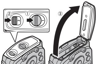 FUJIFILM FINEPIX XP50 - Ouvrez le couvercle du compartiment de la batterie. - 1