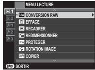 FUJIFILM PREMIUM X100S - Utilisation des menus : Mode de lecture - 1