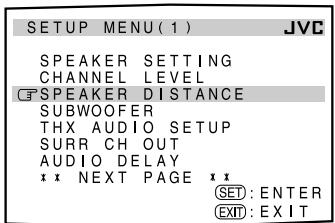 JVC RX-DP20 - Déplacez  sur "SPEAKER DISTANCE". - 1