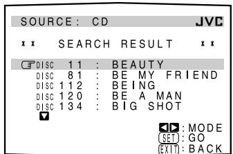 JVC RX-DP20 - Sur l'écran SEARCH RESULT, il est possible de réaliser les choses suivantes: - 2