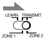 JVC RX-DP20 - Reglez le sélecteur LEARN/TRANSMIT (ZONE 1/ZONE 2) sur "TRANSMIT (ZONE 1/ZONE 2)". - 2