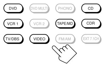 JVC RX-DP20 - Appuyez sur une des touches de sélection de source (DVD, VCR 1, TV/DBS, VIDEO, CD, CDR, ou TAPE/MD*) pour laquelle vous souhaitez changer le mode d'entrée. - 2
