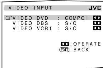JVC RX-DP20 - Réglage des prises d'entrée video -VIDEO INPUT - 1