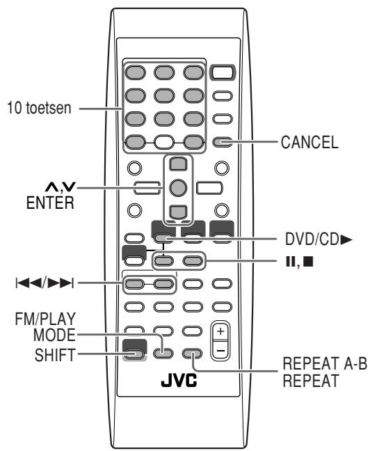 10 toetsen CANCEL AY ENTER DVD/CD II, ■ FM/PLAY MODE SHIFT + - REPEAT A-B REPEAT JVC