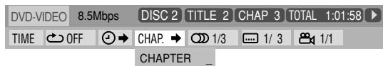 DVD-VIDEO 8.5Mbps DISC 2 TITLE 2 CHAP 3 TOTAL 1:01:58 TIME OFF CHAP. 1/3 1/3 1/1 CHAPTER _