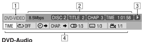 DVD-VIDEO 8.5Mbps DISC 2 TITLE 2 CHAP 3 TIME 1:01:58 TIME OFF CHAP. 1/3 1/3 1/1 DVD-Audio