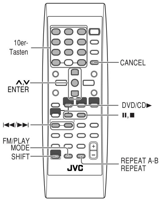 10er- Tasten CANCEL ▲V ENTER DVD/CD II, ■ FM/PLAY MODE SHIFT REPEAT A-B REPEAT JVC
