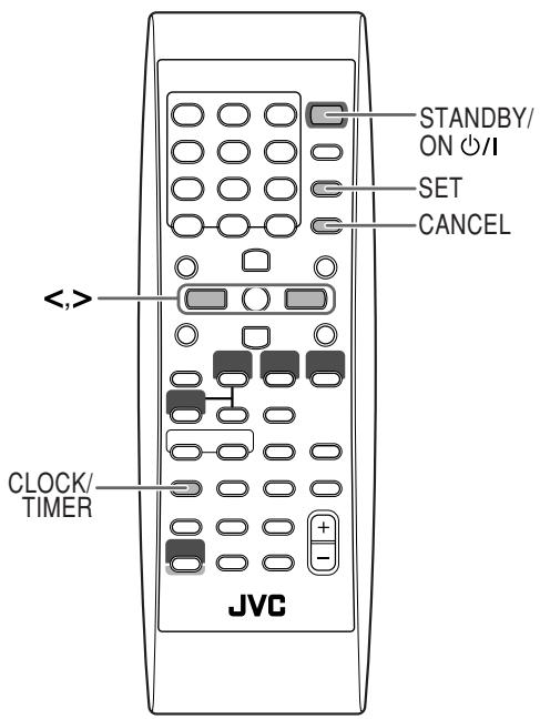 STANDBY/ ON ⏻/I SET CANCEL < , CLOCK/ TIMER JVC
