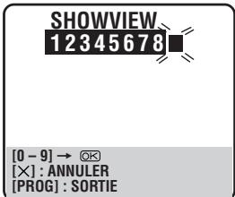 SHOWVIEW 12345678 [0 - 9] → OK [×] : ANNULER [PROG] : SORTIE
