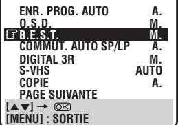 ENR. PROG. AUTO O.S.D. B.E.S.T. COMMU1. AUTO SP/LP DIGITAL 3R S-VHS COPIE PAGE SUIVANTE [▲▼] → Q3 [MENU] : SORTIE