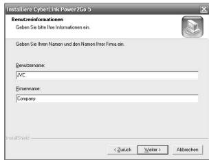 JVC CU-VD3EX - Geben Sie die Benutzerinformationen in die Felder „Benutzername“ und „Firmename“ ein und klichen Sie anschließend auf „Weiter“. - 3